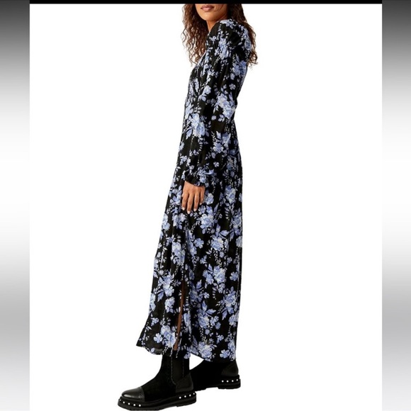NWT Free People Jaymes Floral Print Square Neck Long Sleeves Midi Dress - Picture 11 of 14